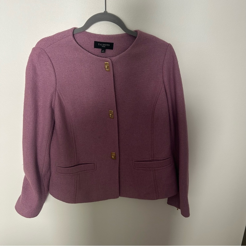 Talbots Cardigan/Jacket Wool Blend Liliac Gold Hardwear Closure 8P - Picture 2 of 9